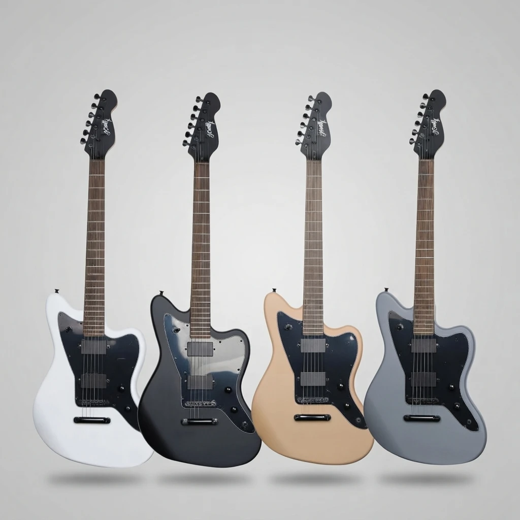 Jaguar Style Guitar 6 Strings, HH Pickups, Dark Fretboard, Black Pickguard, 4 Matte Color Options, Black Hardware for Beginners