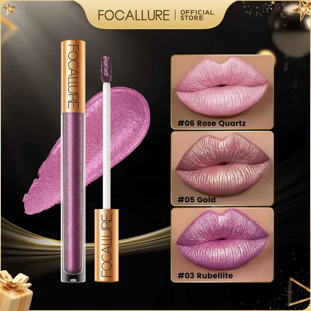 

FOCALLURE 12 Colors Pearlescent Diamond Lip Gloss Chameleon Shimmer Glitter Metallic Liquid Lipstick Eyeshadow Makeup Cosmetics