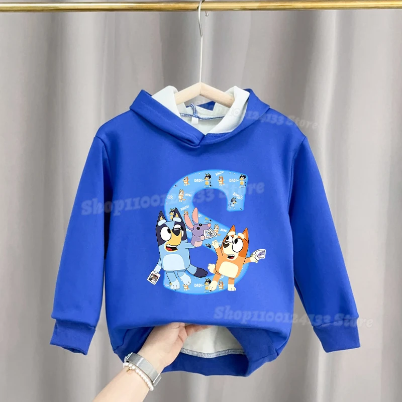 Bluey Kids Sweatshirt Letter A-Z The Heeler Family Anime Cartoon Hoodie Pullover Boys Girl Spring Long Sleeve Casual Clothes New