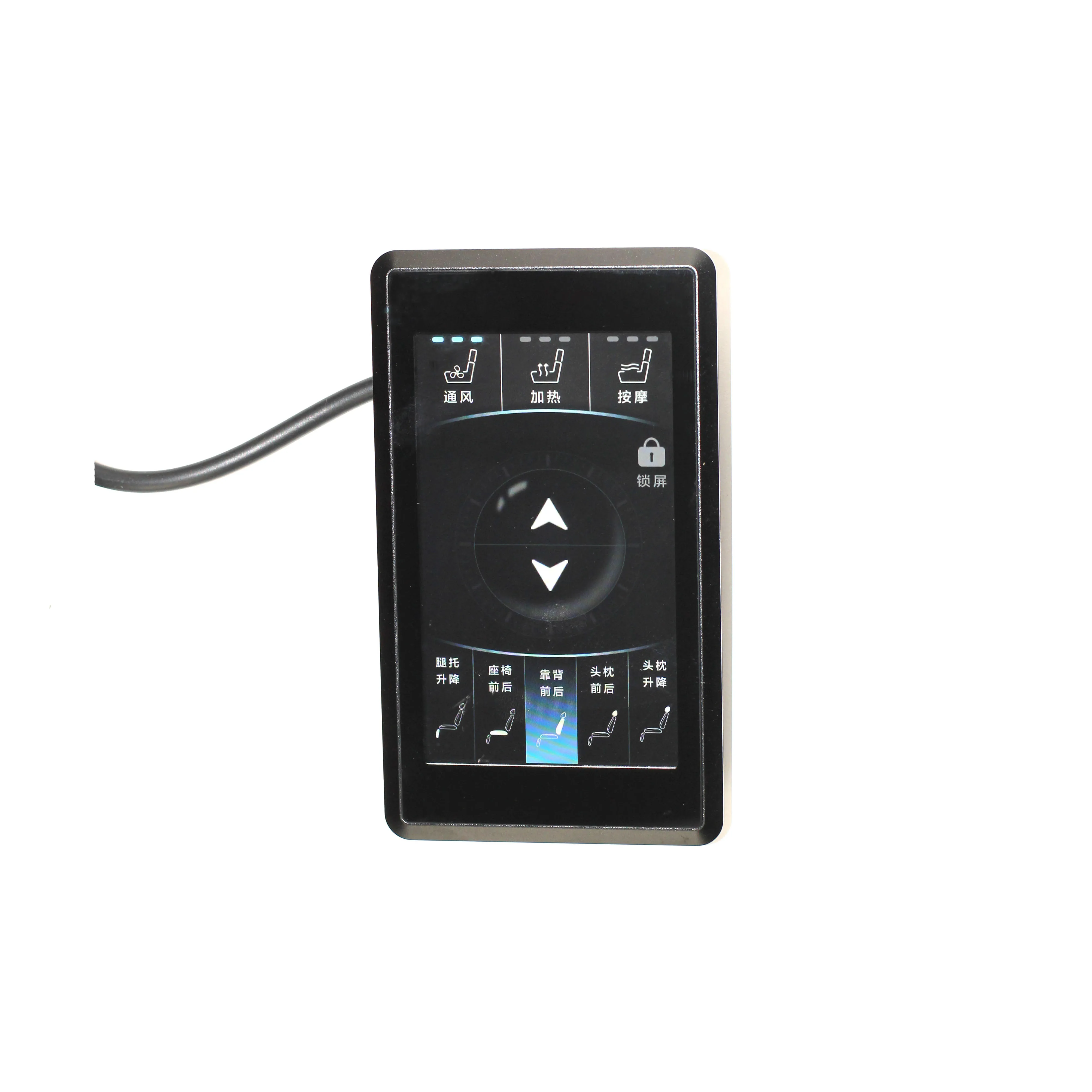 Touch-controlled switches for car seats for six-way electric regulation, ventilation, heaters, and massage