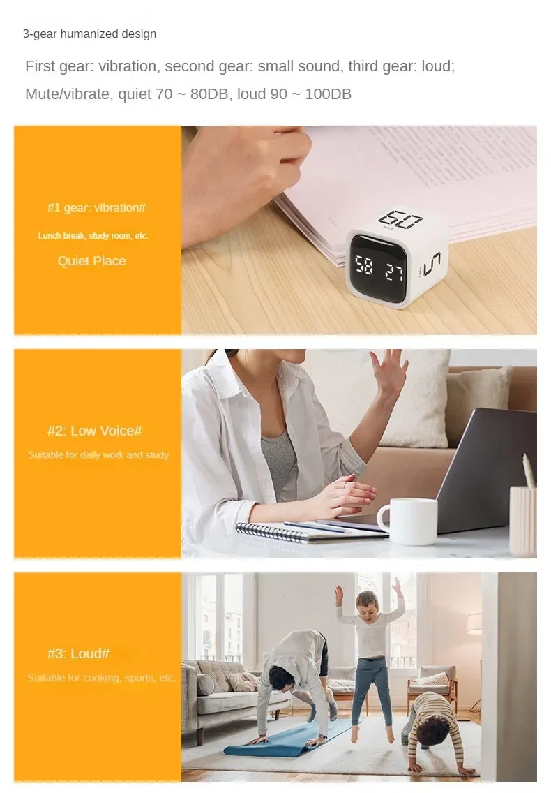 Produktivitätswürfel-Timer, Schwerkraftsensor, umdrehbare LED-Anzeige, 4 voreingestellte Zeit, Dual-Modi, Countdown, Kochstudie, Mini-Digital-Timer – Detail 8