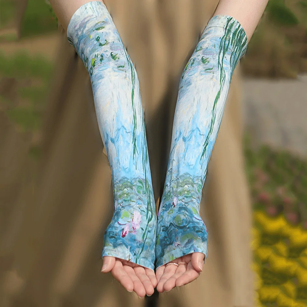 Oil Painting Series Ice Sleeve Women's Summer Sunscreen Sleeve Cover Water Lily Breathable Armguard Outdoor Clothing Accessories