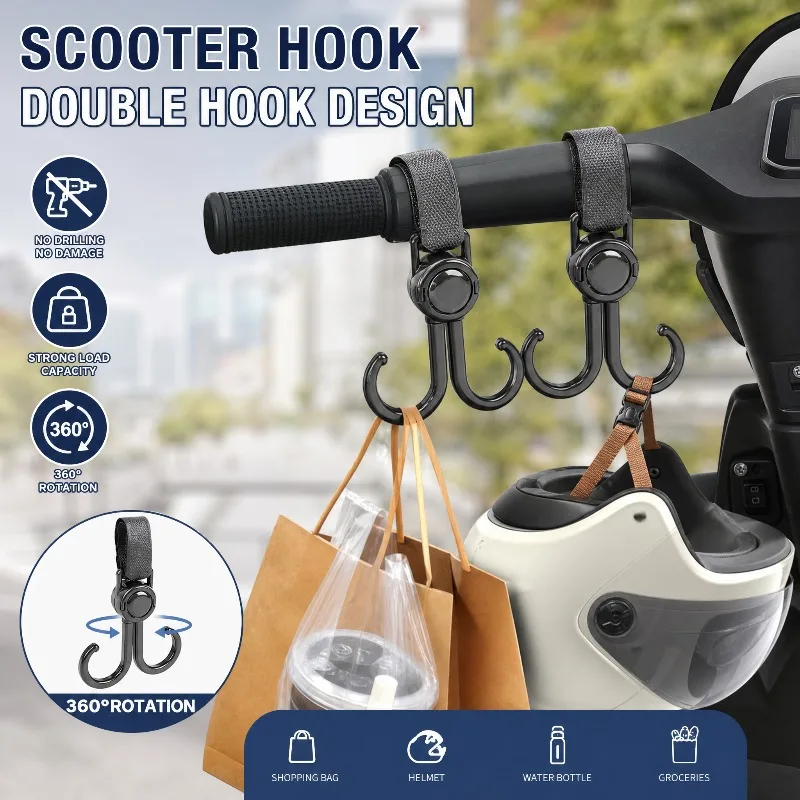 360 Degree Rotatable PU Leather Stroller Hook Heavy Duty Pram Hook for Motorcycle Helmet Grocery Bag