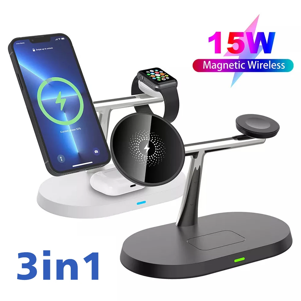 3 in 1 Magnetic Wireless Charger 15W  Fast Charging Station for iPhone 12 13 14 15 16 Pro Max For iWatch 8 7 for Airprods Pro