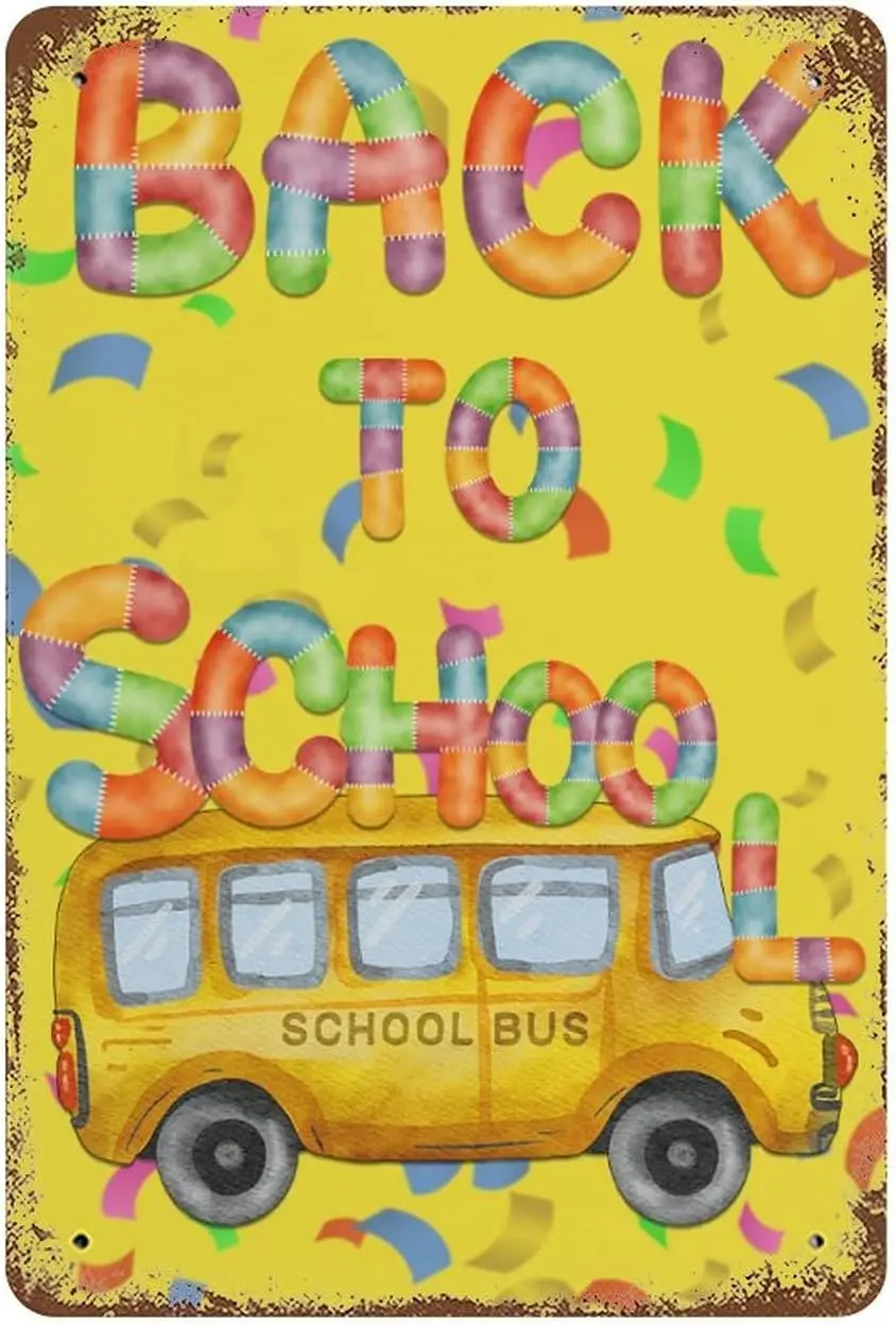 Vintage Tin Metal Sign Back to School Metal Tin Signs 10x14 Inch Photo Prop for Boys, Girls, Easy Clean School Signs for sign