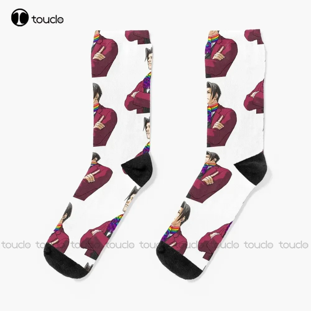 

Miles Edgeworth Pride Ace Attorney Miles Edgeworth Gay Lgbt Socks Slipper Socks Men Street Skateboard Socks Custom Gift Funny