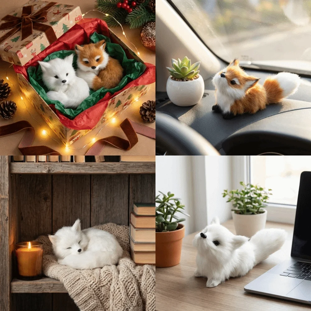 

Lifelike Mini Simulation Fox Artificial Animal Figurine Fox Desktop Ornament Furry Squatting Sitting Fox Model Festival Gift