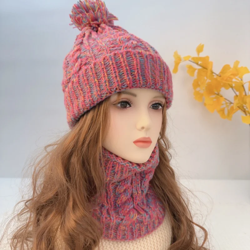 Colorful Hat Scarf Set 2 pcs Autumn Winter New Women Thickened Fleece Knitted Ear Protection Beanie Caps And Scarfs
