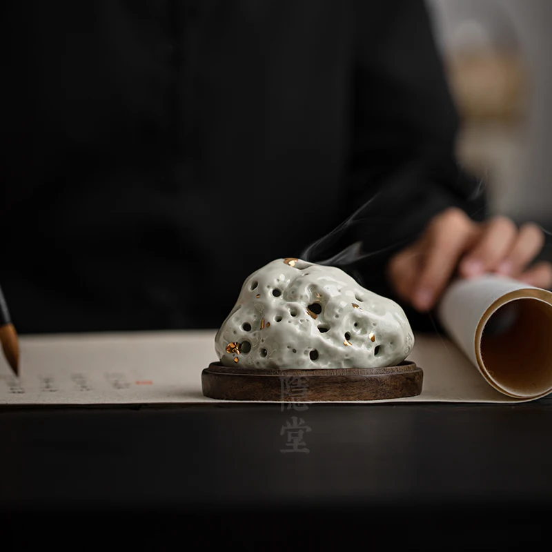 

Handmade gold-sprinkled Taihu stone incense burner household sandalwood pan incense burner tea room study tea ceremony ornament