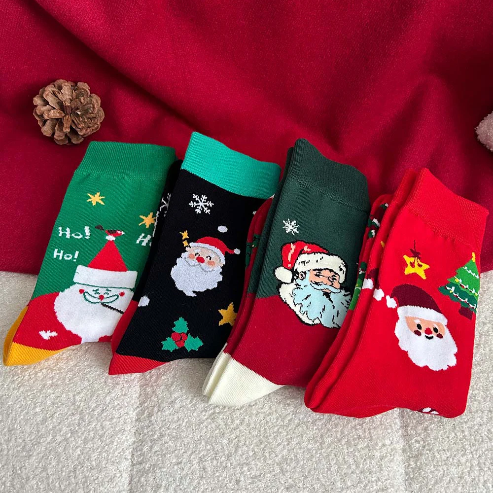 Elk Santa Midtube Cotton Warm Socks Cute Elk Snowman Gift Socks Available In A Variety Of Colors