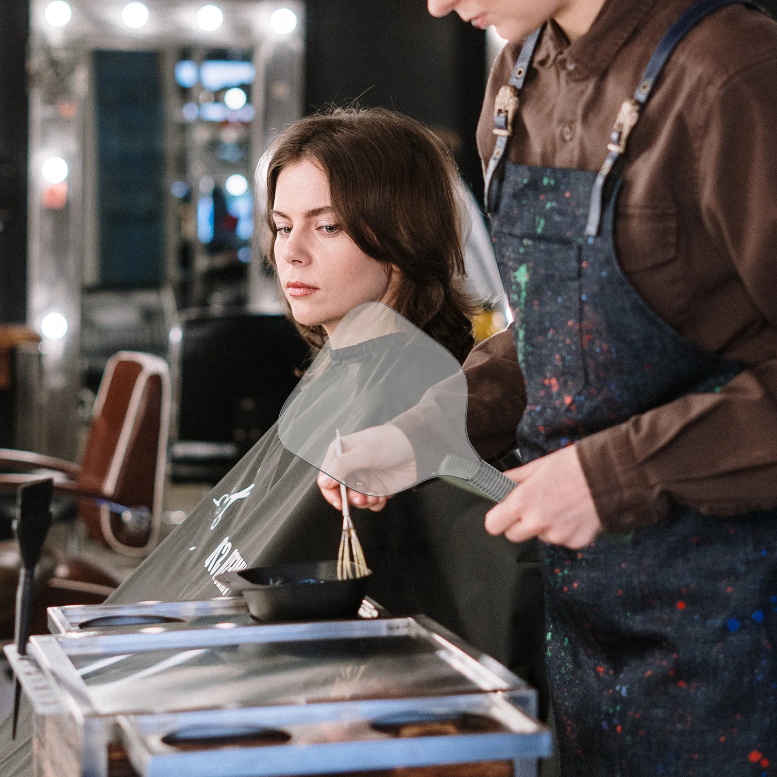 درع رذاذ الشعر، غطاء حماية للوجه، مقبض مادة الحيوانات الأليفة، تصميم أداة تصفيف الشعر، صالون استخدام حلاقة العيون، واقي الوجه #4