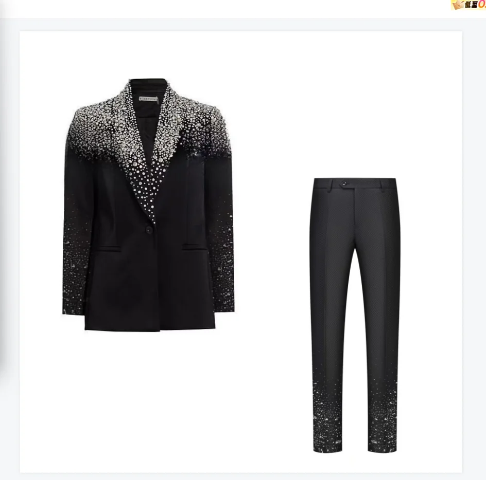 

Luxury Stone Crystals Men Suits 2 Piece Blazer+Pants Black Wedding Tuxedo Coat Customized Formal Office Business Jacket Trousers