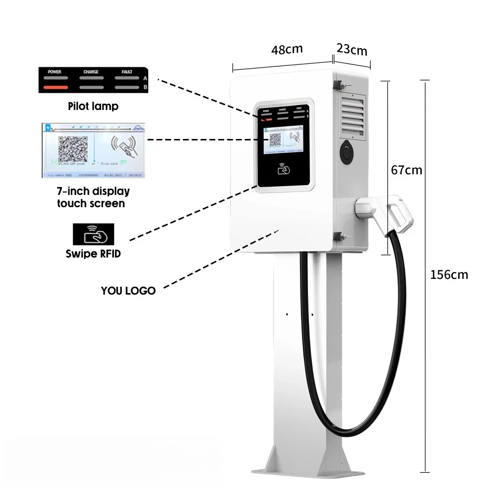 Multilingual Support Level 3 20kw 30kw CCS NACS GBT DC Electric WallBox Fast Ev Charging Station with RFID Card