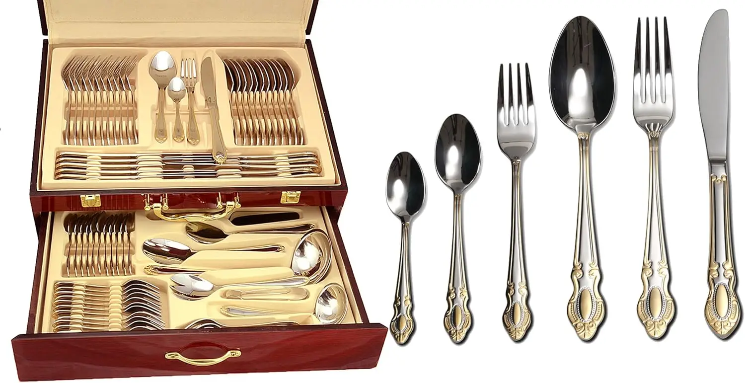 

Venezia Collection ""Michelangelo"" 75-Piece Fine Flatware Set, Silverware Cutlery Dining Service For 12, Premium 18/10