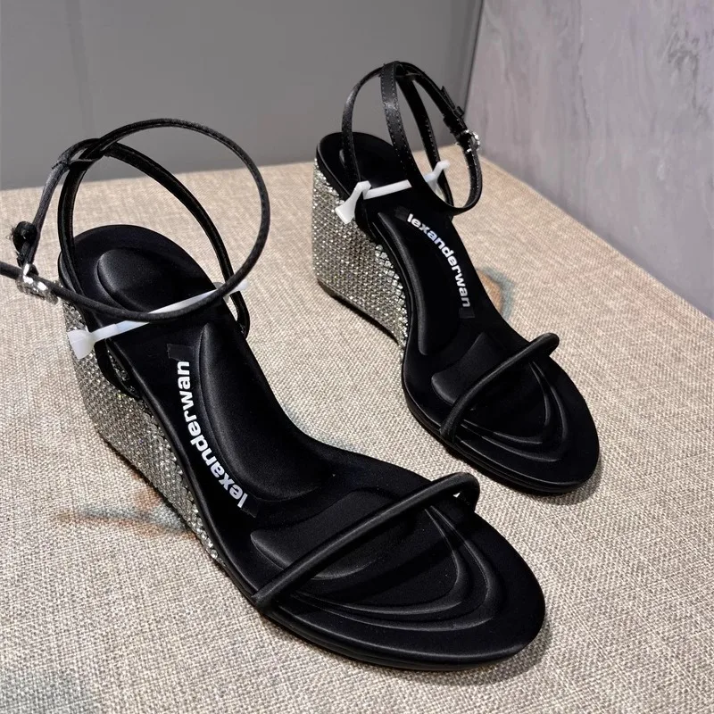

New Women's Shoes Exquisite Rhinestone Wedge Heel Sandals for Woman Fashion Model Casual Shoes Designer Shoes Sandalias De Mujer