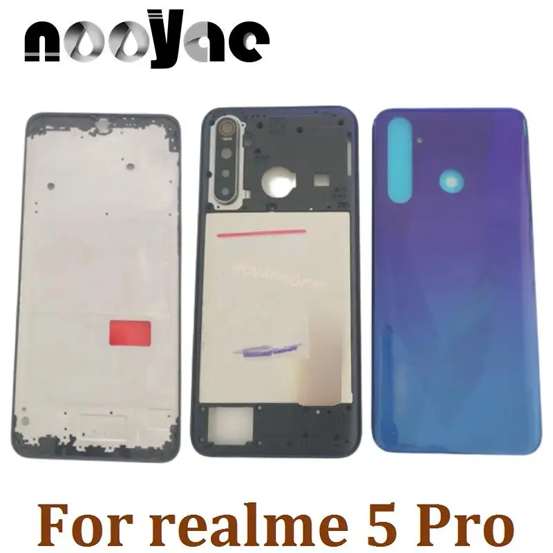 LCD Faceplate Frame Middle Bezel For Oppo Realme 5 Pro Battery Cover Back Rear Door Housing Camera Glass Lens Side Key Button