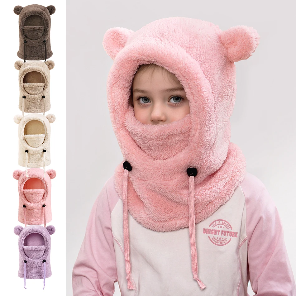 

Kids Winter Hat with Neck Warmer Face Cover Kids Animal Ear Cap for Boys Girls Cold Weather Clothing Accessories 3-10 Years