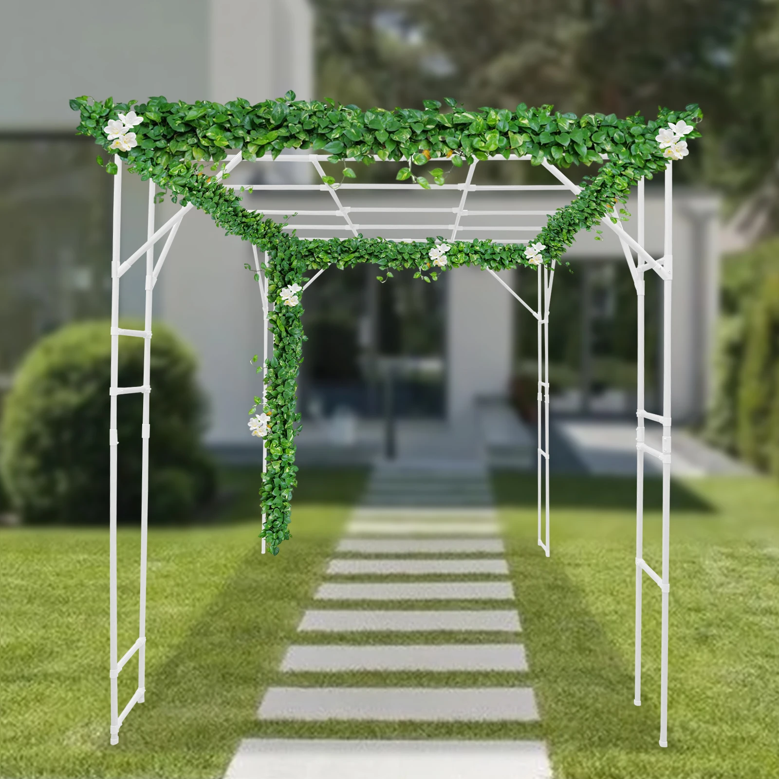 

Plant Climbing Stand, Plant Climbing Display Rack, Outdoor Garden White Arch Trellis, for Climbing Plants, Garden, 3 x 2 x 2.3 m