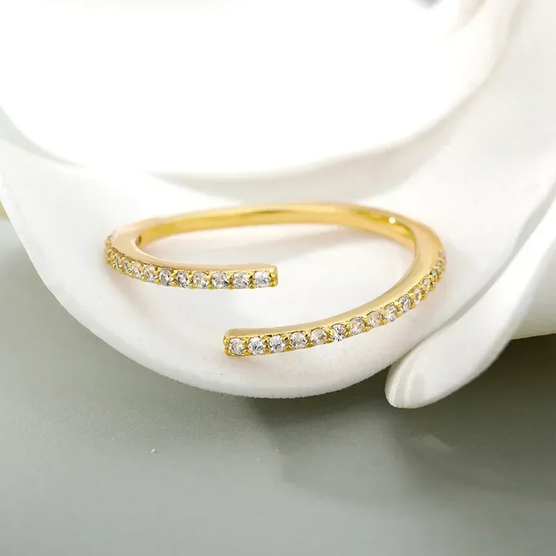 Exquisite Stainless Steel Line Double Layer Couple Opening Rings for Women Men Classic High Quality Gold Color Zircon Jewelry