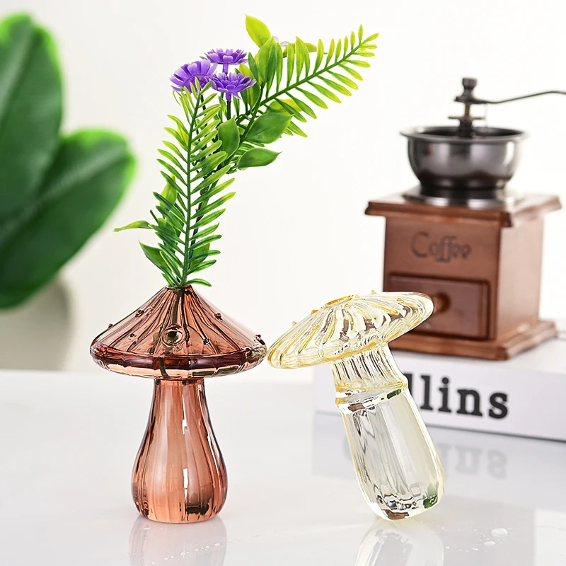 Colourful Mushroom Vase Creative Hydroponic Transparent Glass Aromatherapy Vase Living Room Dining Room Desktop Art Decoration