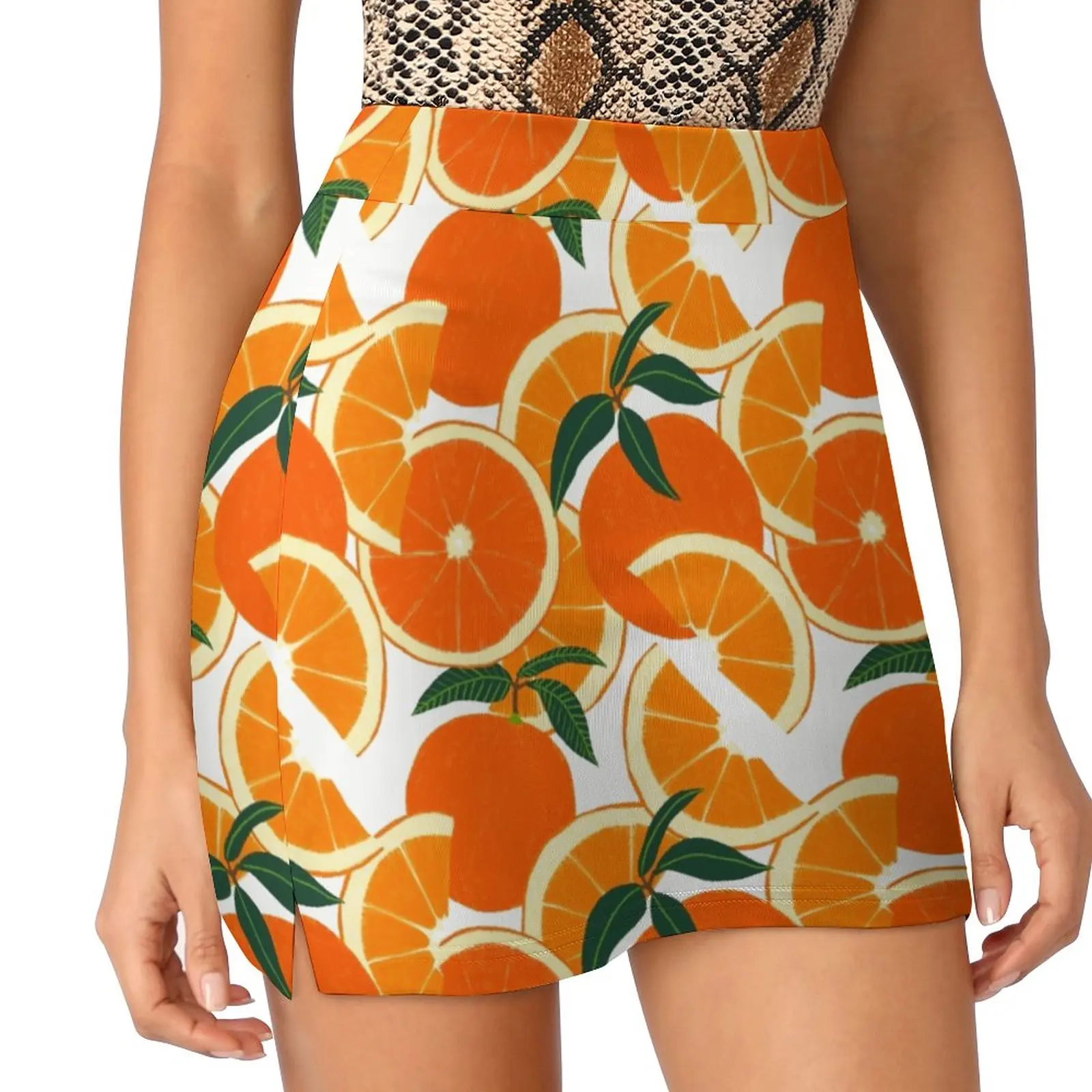 Orange Harvest-White Women's skirt Mini Skirts A Line Skirt With Hide Pocket Pattern Fruit Floral Flowers Fresh Nature Food