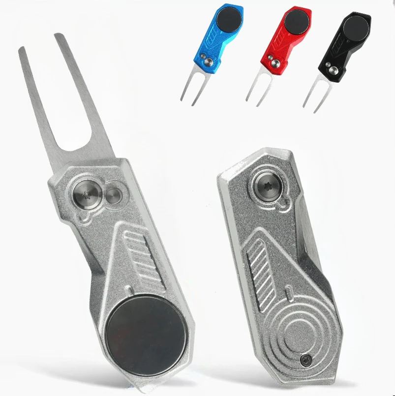 

Aluminum Alloy Switchblade Golf Divot Repair Tool Ball Marker Mini Foldable Button Golf Green Fork