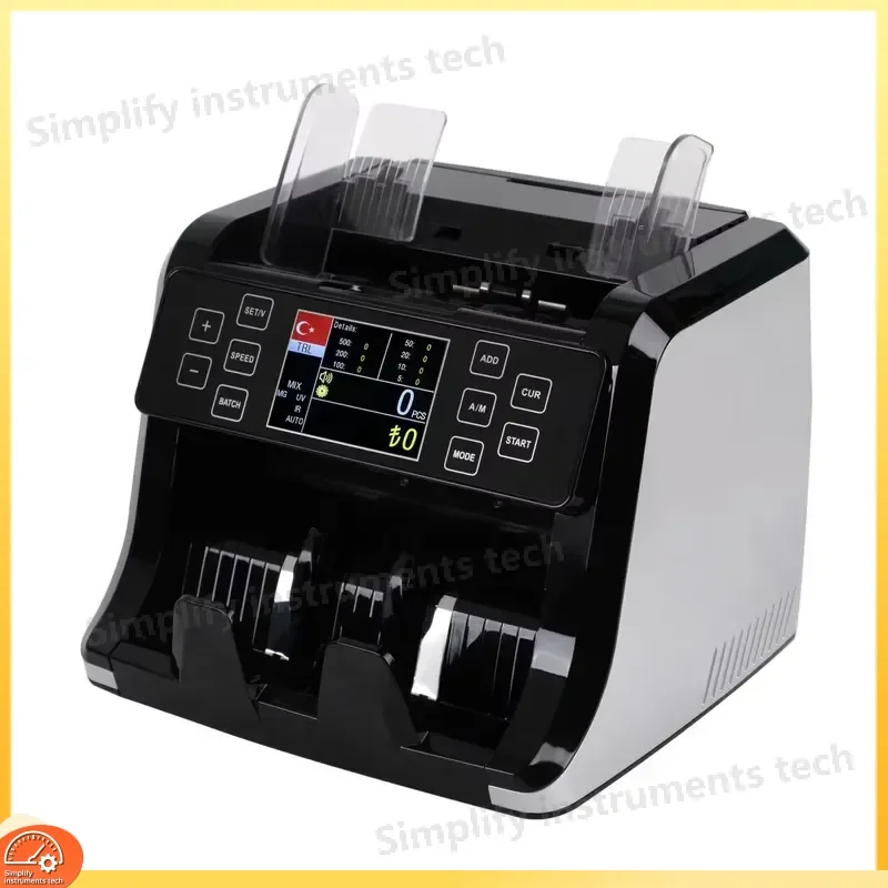 Black New Model Bill Counter for Multi Currencies Euro USD GBP CAD AUD Detects Fake Notes Money Counter and Detector