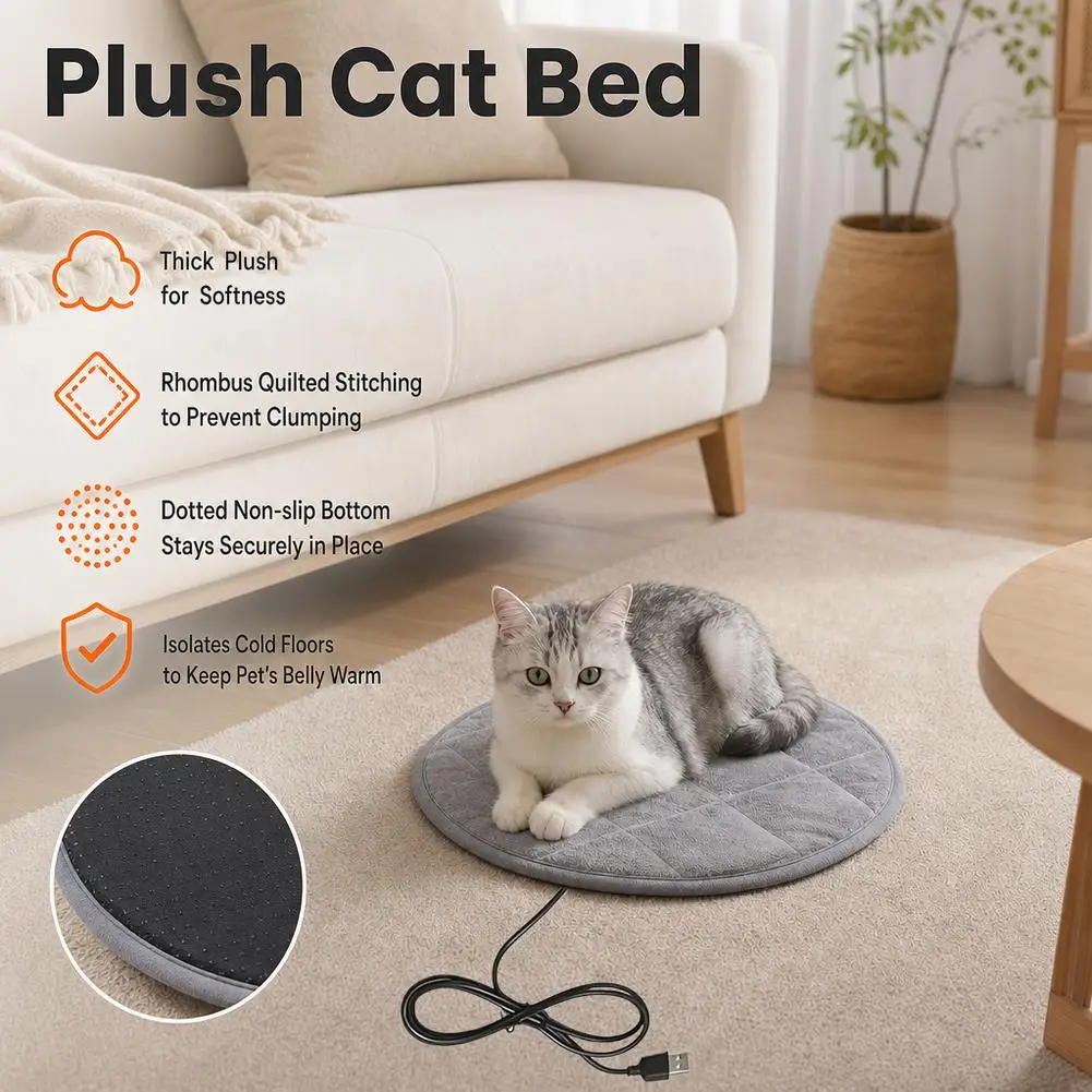 USB Pet Electric Heating Pad Waterproof Winter Warmer Mat Soft Plush Dog Cat Bed Blanket Thermal Sleeping Pet Heater Supplies view 5