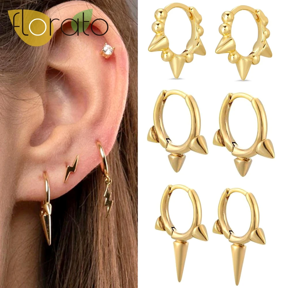 925 스털링 실버 귀 바늘 여성을위한 간단한 펑크 후프 귀걸이 리벳 라운드 피어싱 Glod 귀걸이 패션 쥬얼리 선물