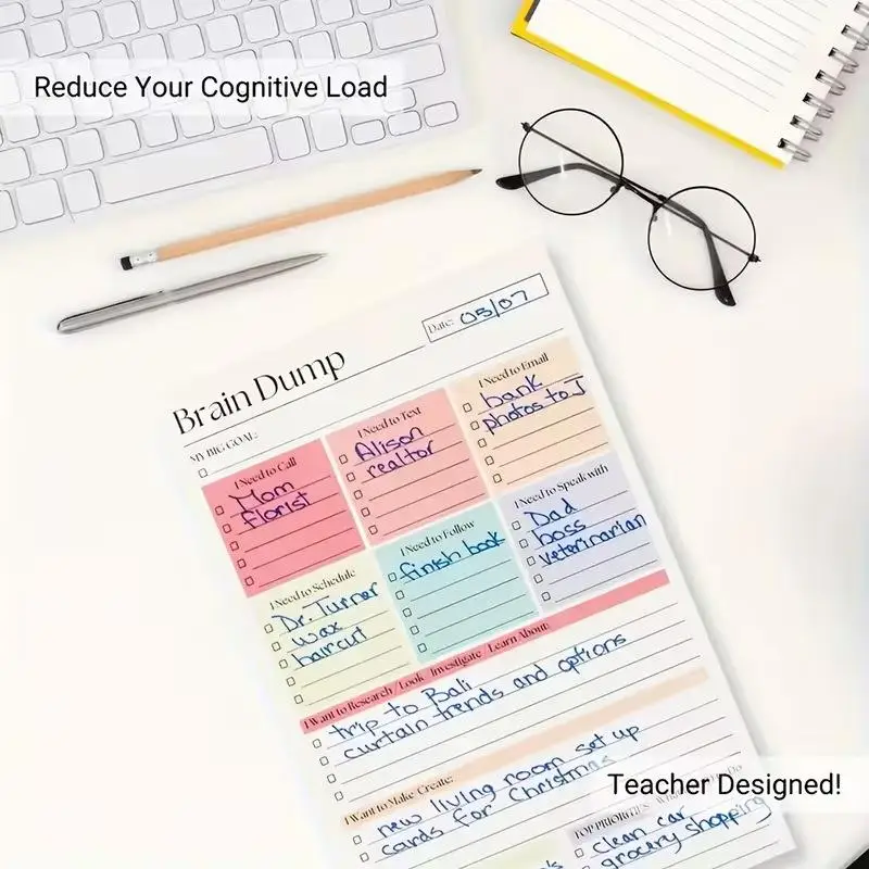●50/150Sheets Undated Minimalist Journal Brain Dump Notebook A5 To-Do List & Task Manager For Project Planning Self-Organization