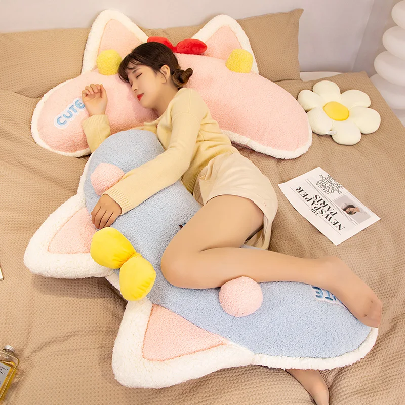 Big Soft Animal Plush Bedding Pillows Stuffed Cats/Rabbit/Pig Moon Shaped Cushion Pillow For Girls Kids Sleep Toy Kawaii Deocr