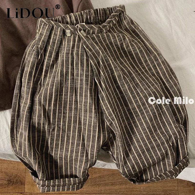 2023 New Korean Fashion Summer Pants Boys Loose Casual Sports Chic Contrasting Colors Elegant Fashion Hipster Stripe Trousers