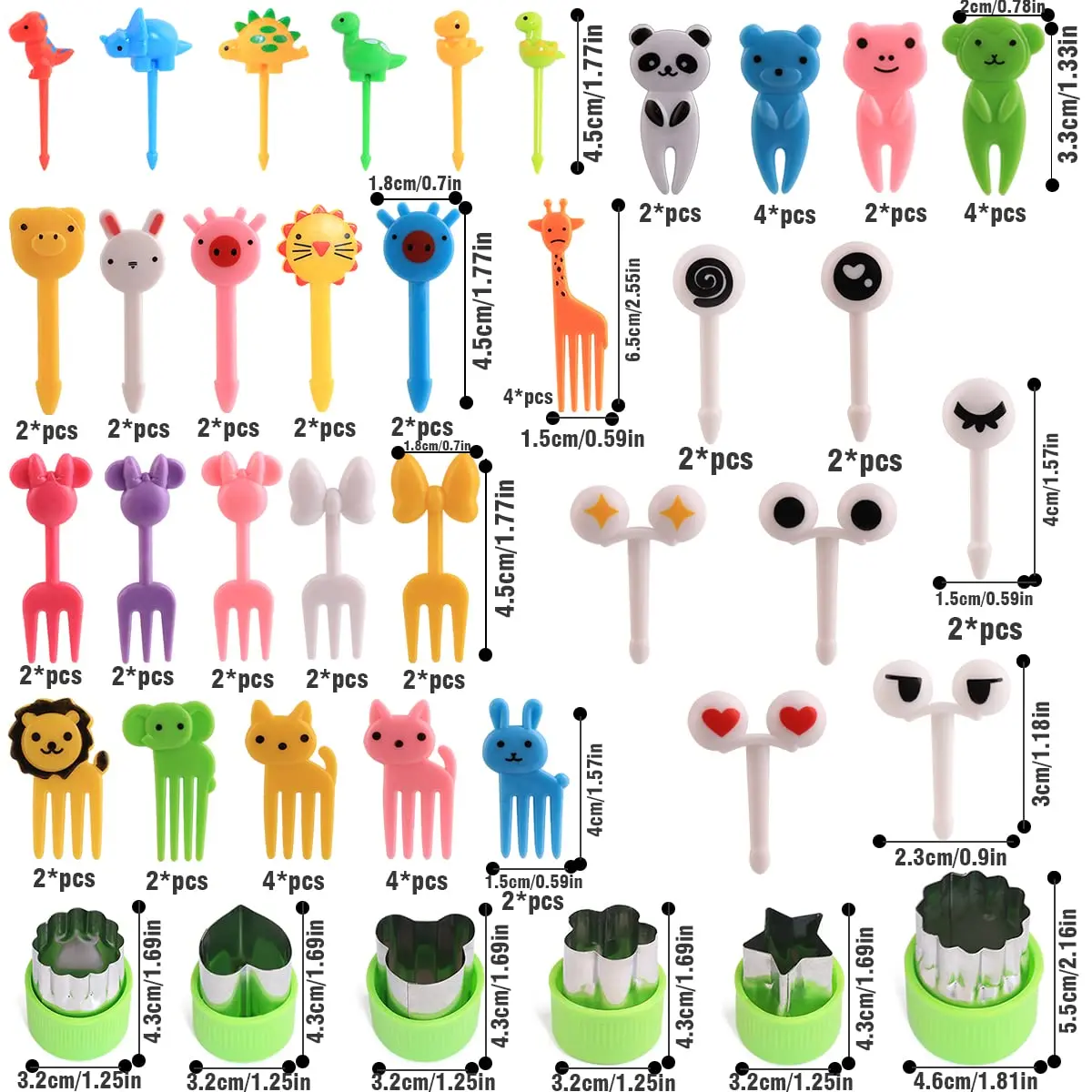 62 Pcs Animal Fruit Forks Set For Kids Children\'s Cartoon Mini Food Picks With Fruit Vegetable Cutter Shapes Lunch Box Accesso