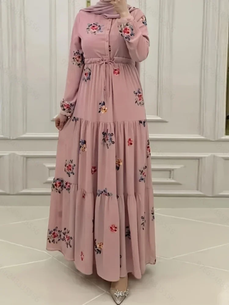 Abito da ricamo Eid per abiti da donna musulmana Party Abaya cintura Ramadan marocco Kaftan Vestidos Largos Dubai turchia Robe Jalabiya