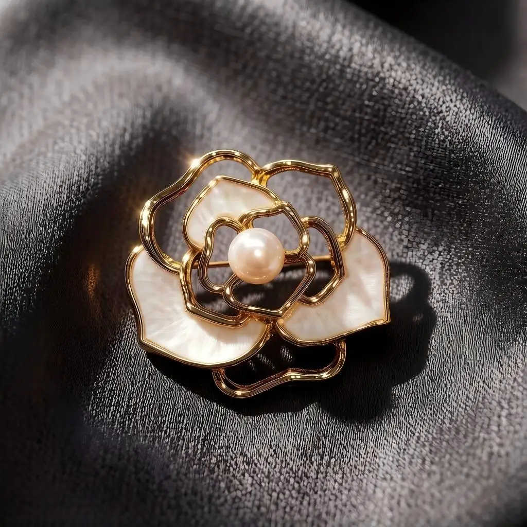 "Camellia" Golden Camellia Hollow-Out Brooch |   Korean-Style Elegant and High-End Accessories, Versatile Clothing Embellishments, Unique Personality Brooches, High-Value Anti-Exposure Gadgets for Women, Instagram-Worthy High-End Temperament Versatile Pins, Exquisite Brooches.