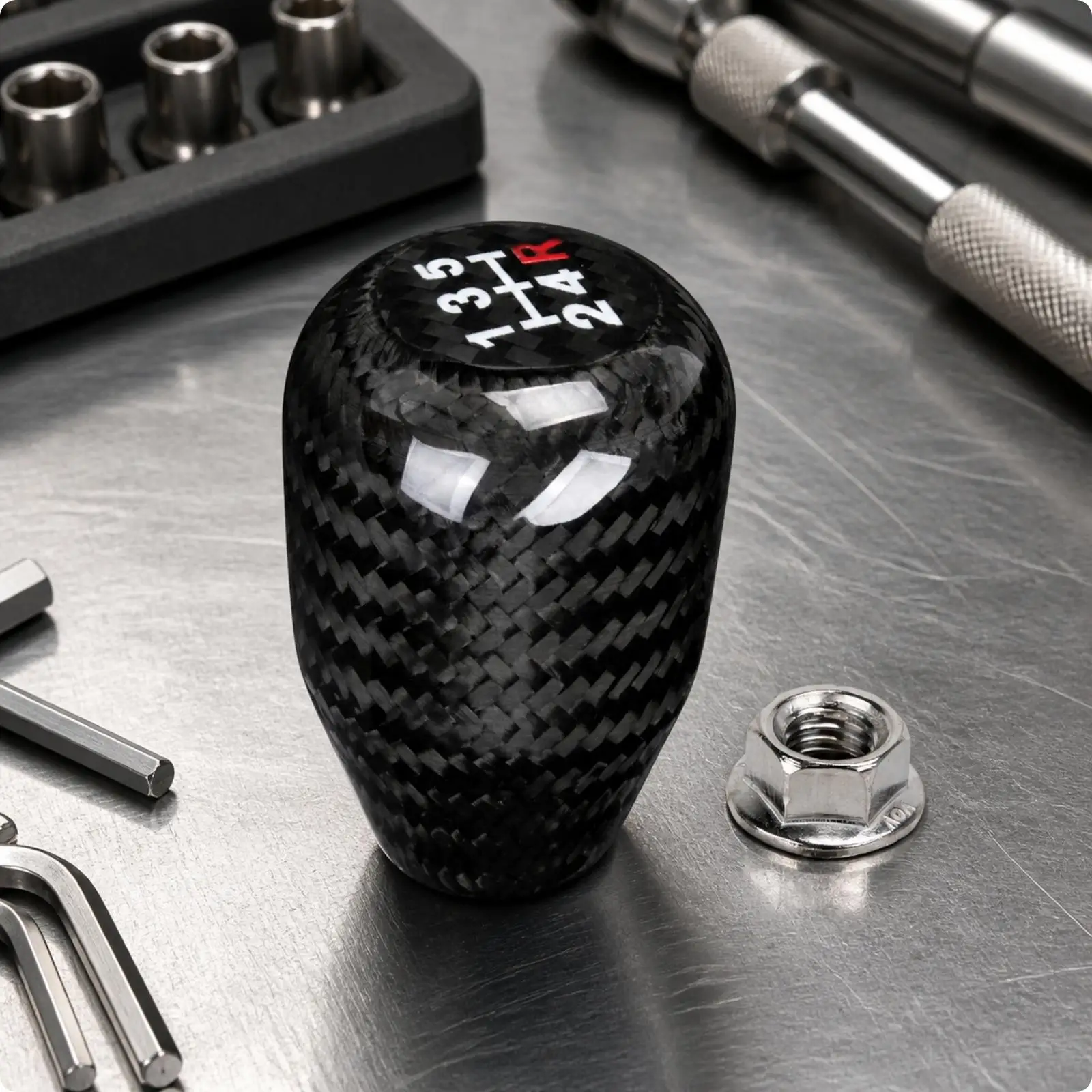 Carbon Fiber Pattern Shift Knob 5 Speed Gear Selector Knob Universal for Manual Transmission Vehicles