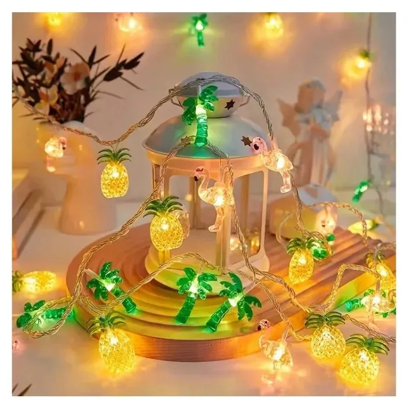 Flamingo Pineapple Palm Tree LED String Lights Battery Operated Tropical Fairy Garland for Home Garden Beach Party Wedding Decor