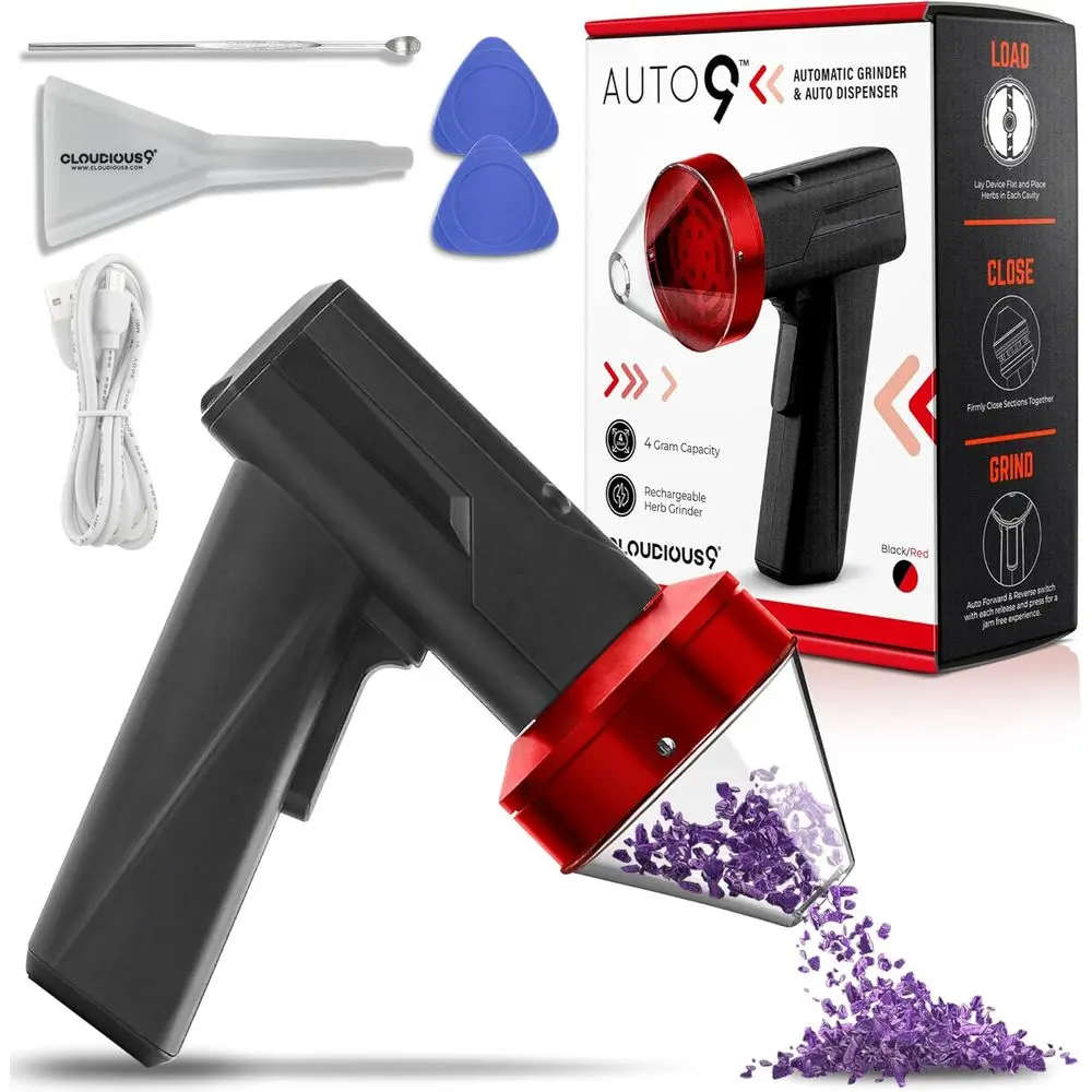 

Большая электрическая мельница для трав, автоматическая мельница для специй с функцией автоматической подачи (черно-красная)