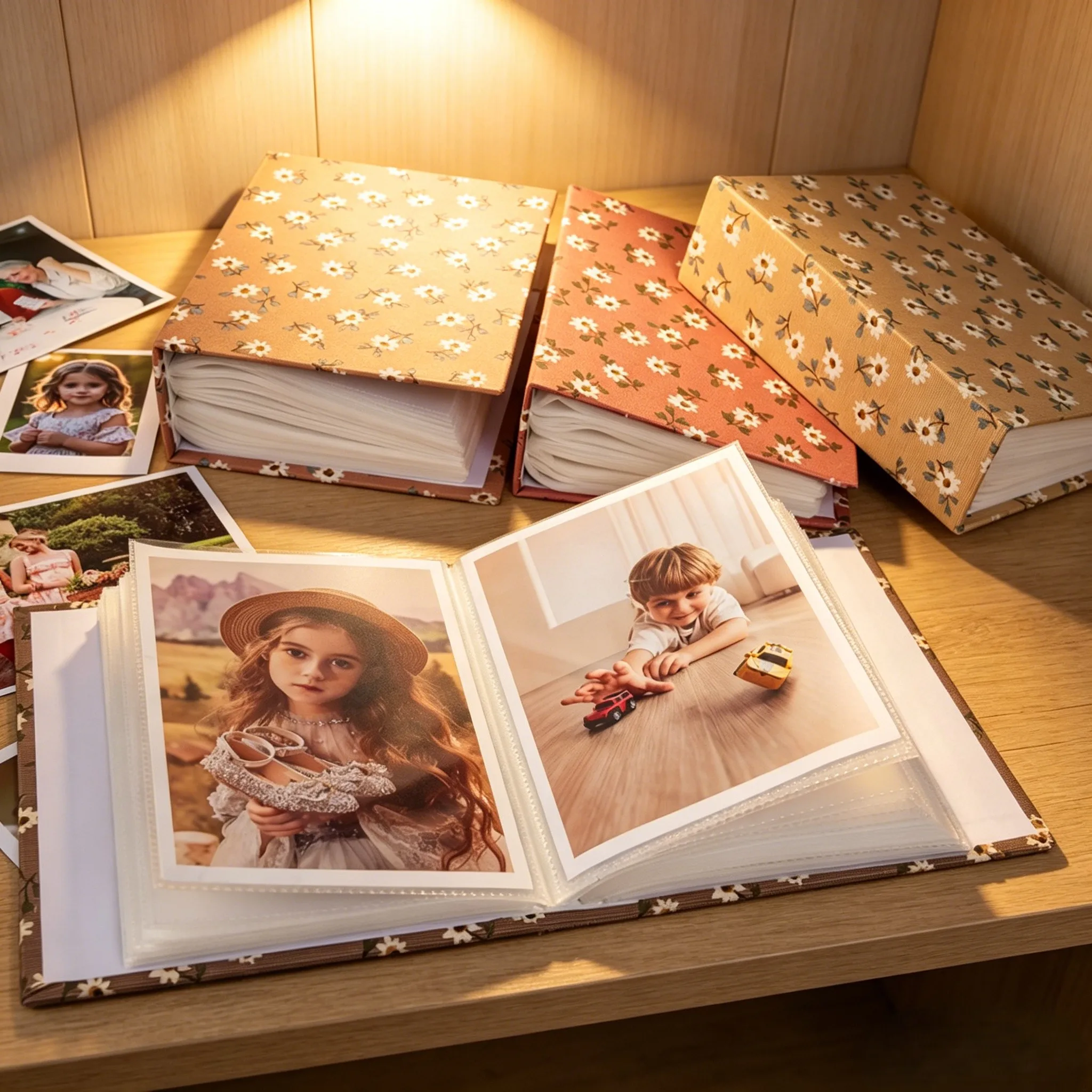 Fabric Cover Floral Print Photo Album, holds 100 6-inch photos, ideal for room decor, family and travel