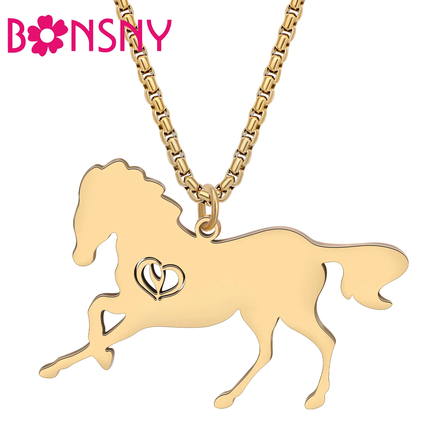 Bonany Stainless Steel Running Horse Silver Plated Gold Necklace Pendant Chain For Women Girls Kids Charm Gifts Accessories