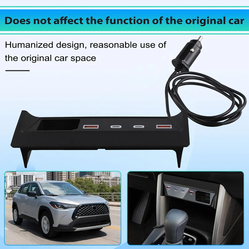 Car USB Type-C Splitter Adapter Fast Charger Shunt HUB Docking Station For Toyota Corolla Cross 2021-2024