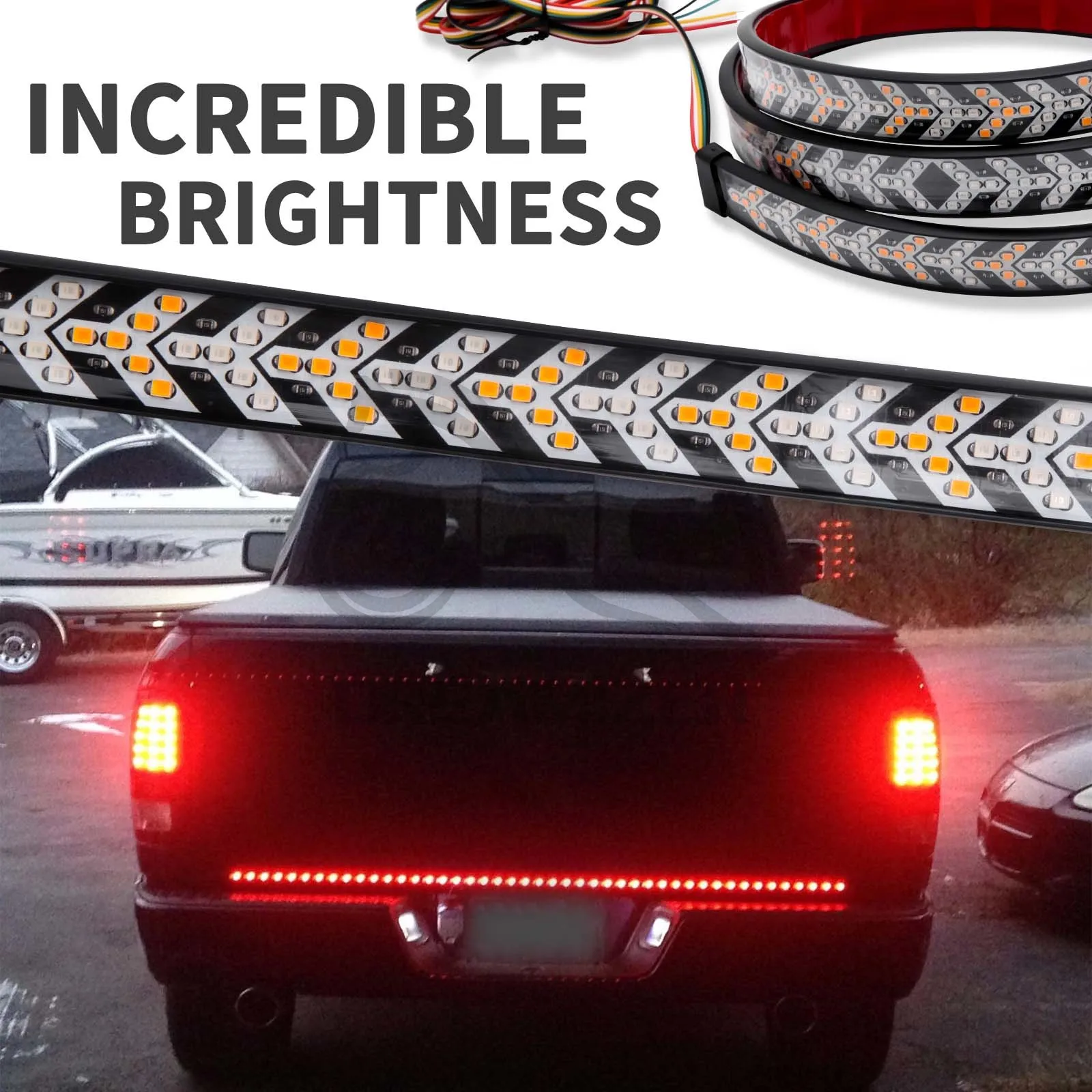 

Red Amber Pickup Turn Signal Truck Container Cargo Jeep RV SUV Brake Light Strip LED Tail light Unverisal Auto Brake Strips