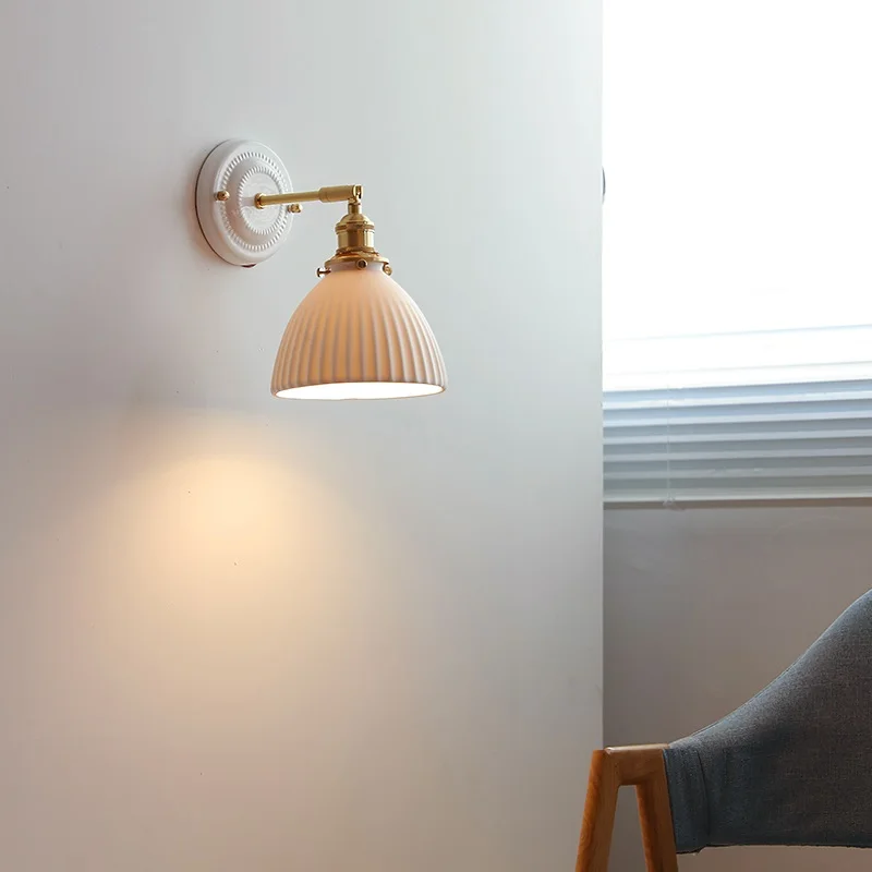 IWHD-accesorios de iluminación LED para pared, lámpara de cerámica moderna, interruptor de perilla para dormitorio, baño, candelabro de pared de