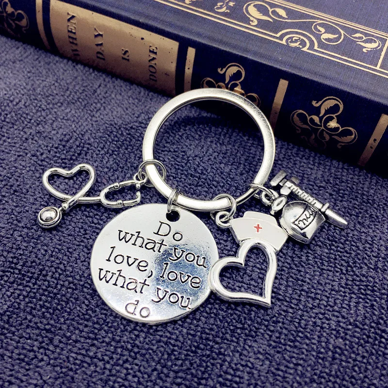 Doctor nurse syringe stethoscope heart-shaped nurse cap keychain