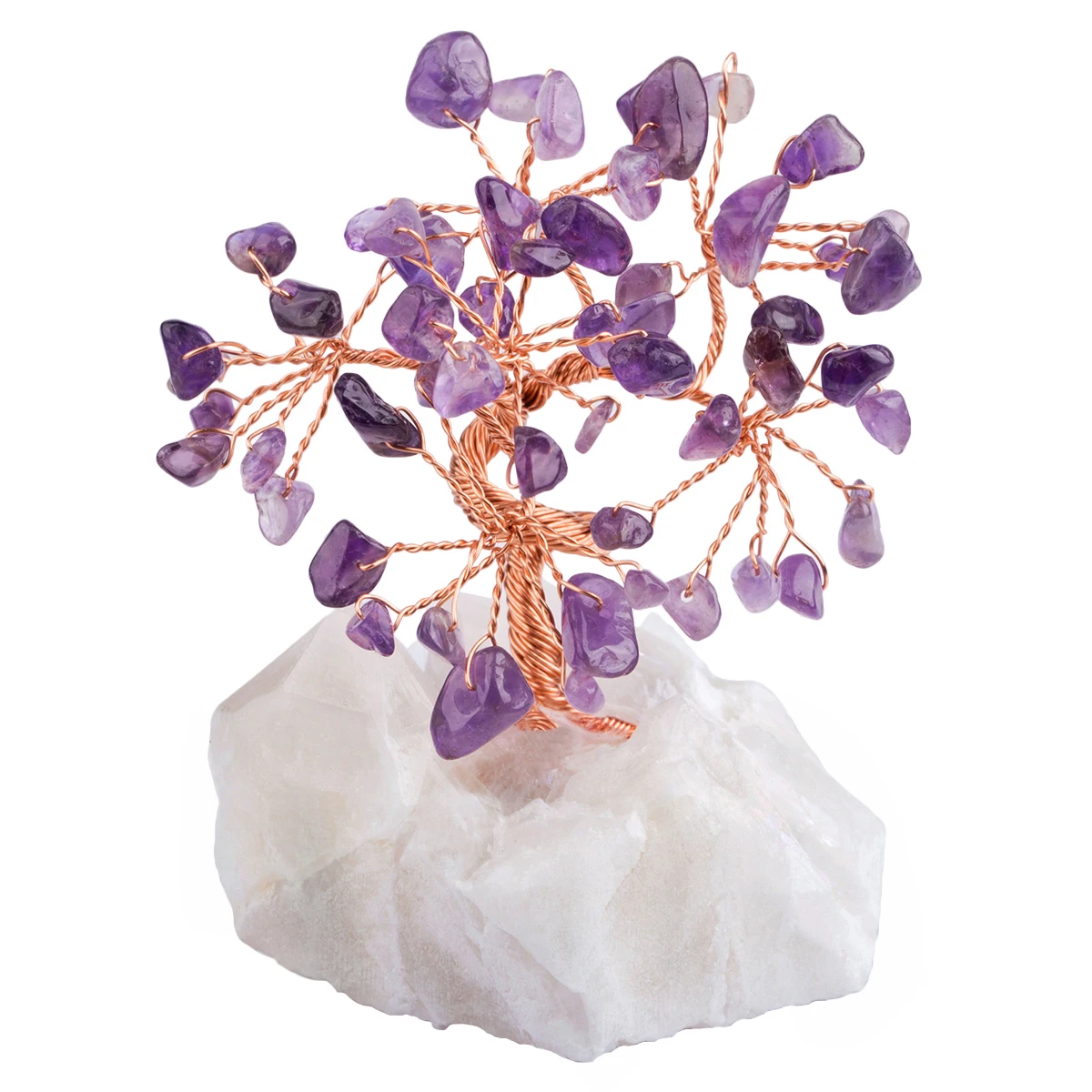 Crystal Stone Tree With Raw Rock Quartz Base, Bonsai Lucky Money Tree Fengshui Home Decoration