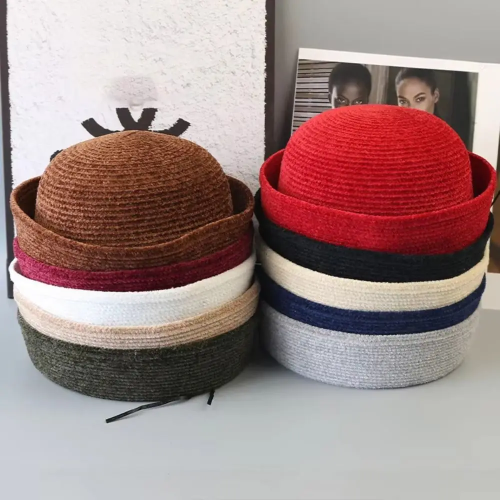 Modischer französischer Chenille-Pillbox-Hut, Fedora, Tränenform-Beret, eleganter, vielseitiger Medikamentenbox-Hut für Cocktail-Events – Detail 12