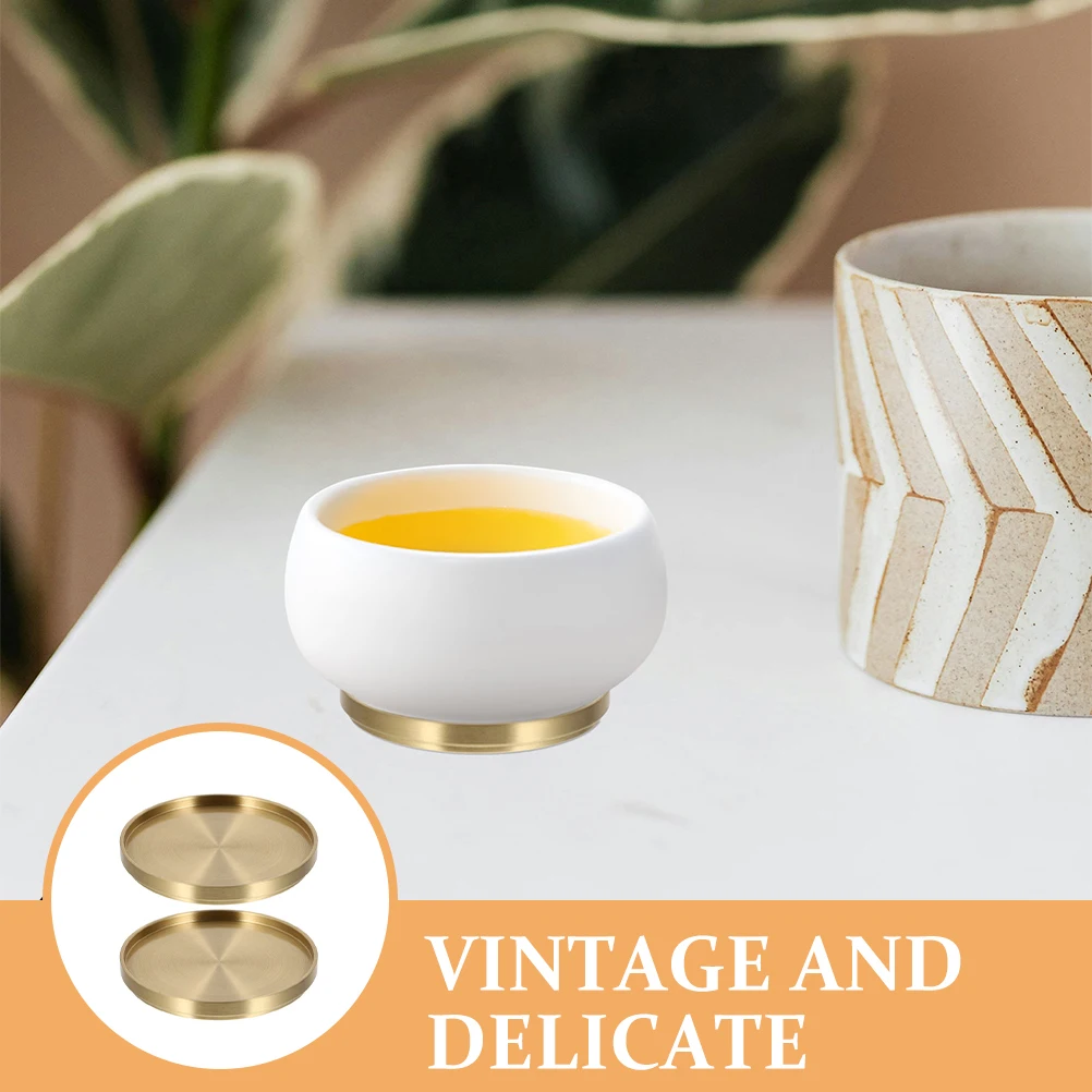 

2pcs Brass Tea Coaster Heat resistant Cup Cushion Smooth Surface Easy Cleaning Home Cafe Teacup Mat Table Protector Desktop