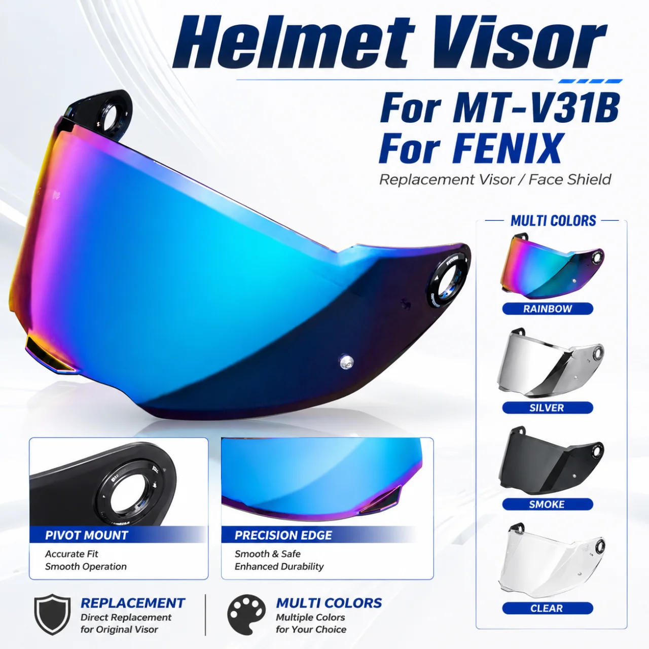 Helmet Visor Replacement Lens Full Face Motorcycle Helmet Shield Multiple Color Options Clear Smoke Silver Rainbow
