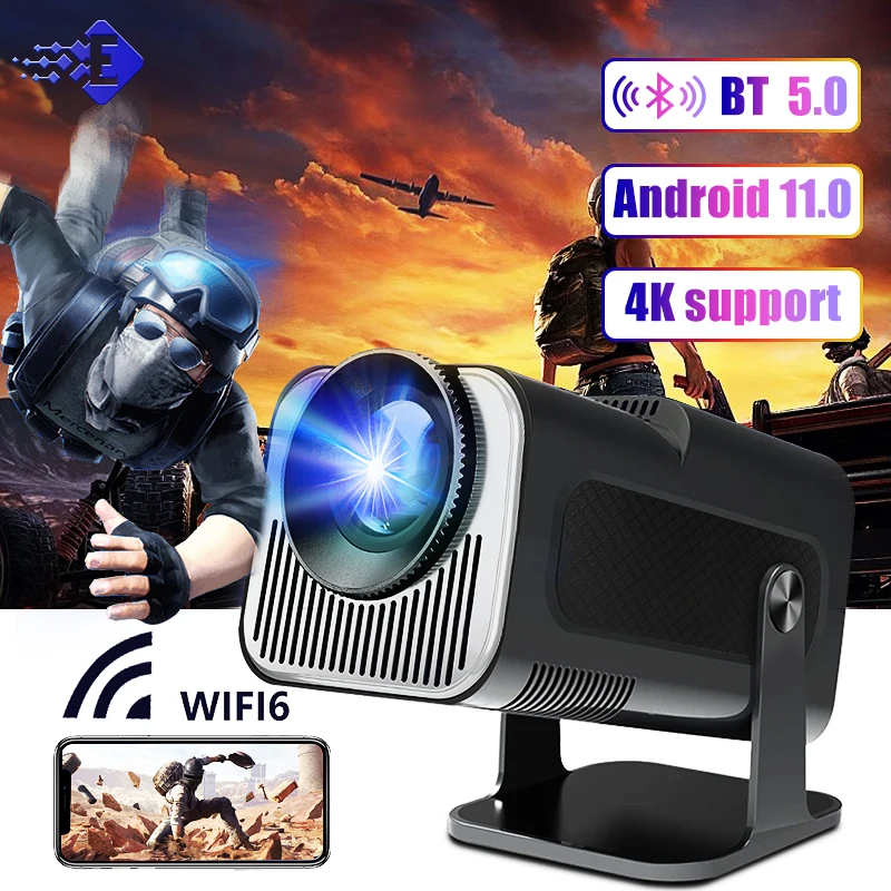 HY320 جهاز عرض ذكي صغير أندرويد 11.0 محمول Wifi6 BT5.0 سينما منزلية 720p لهاتف سامسونج أبل خارجي 1080p 4k فيلم مطور