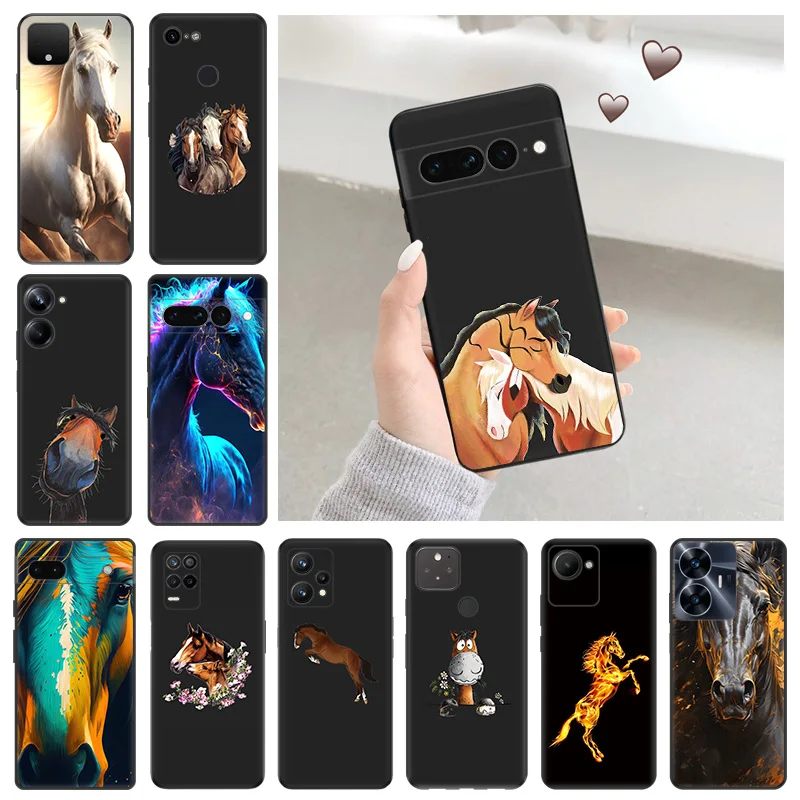 Soft Case for Pixel 8 8a 7a 7 6 6a Love Colorful Horse Race Motorola One Fusion Edge 40 Pro 30 20 G200 Black Phone Cases Cover